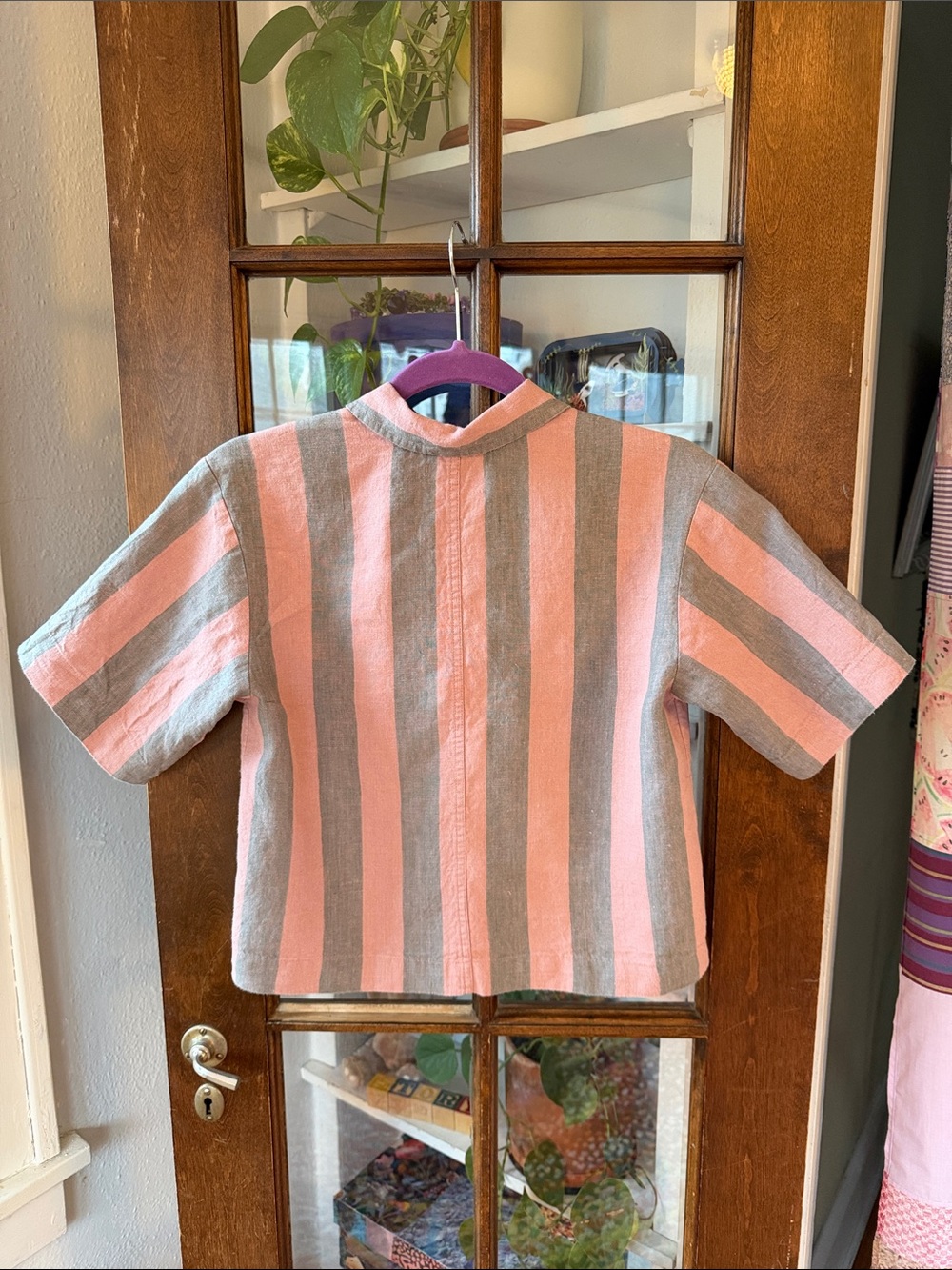 Pink & Gray Striped Madewell Cropped Button-Up Top - Picture 2 of 5